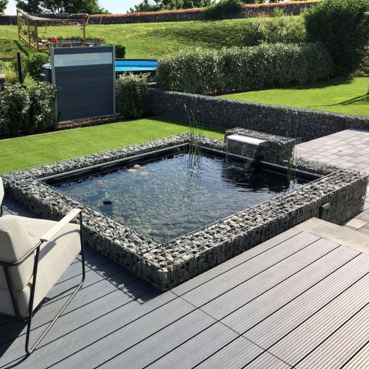 Gabionen 25x50cm als Hochteich mit Wasserfall